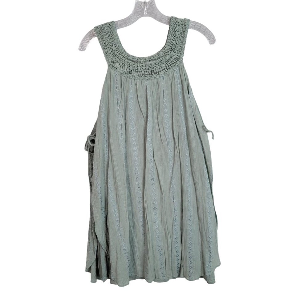 Free People Size L Dress Boho Gauze Flowy Layers Pullover Beachy Crochet Green